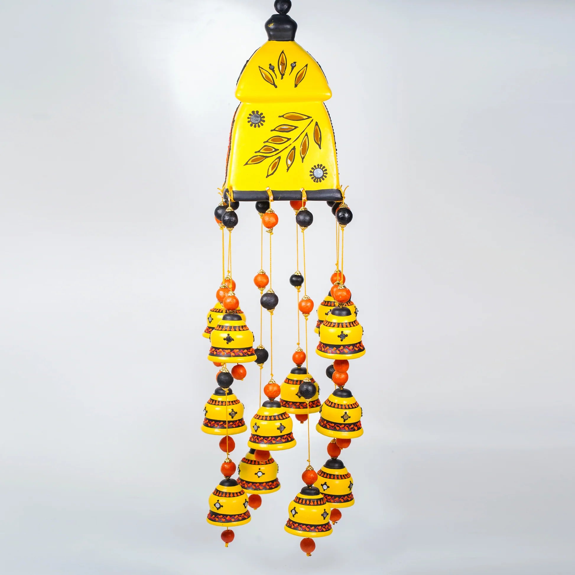 Handcrafted Yellow Bell Wall Hanging – Ethnic Ceramic Wind Chime for Home Decor