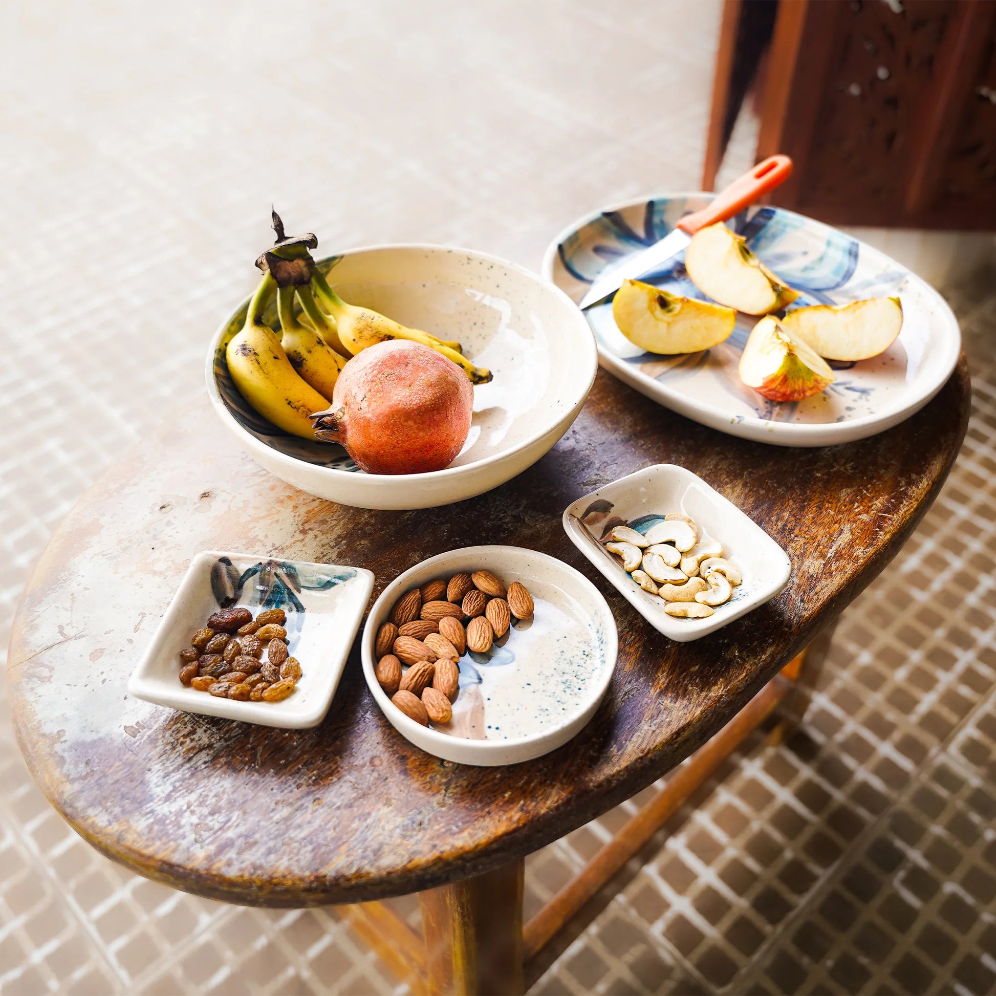 Aqua Cream Theme Floral Hand painted Ceramic Set